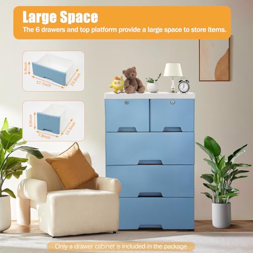 Pink 6 Drawer Plastic Dresser with Wheels D11629