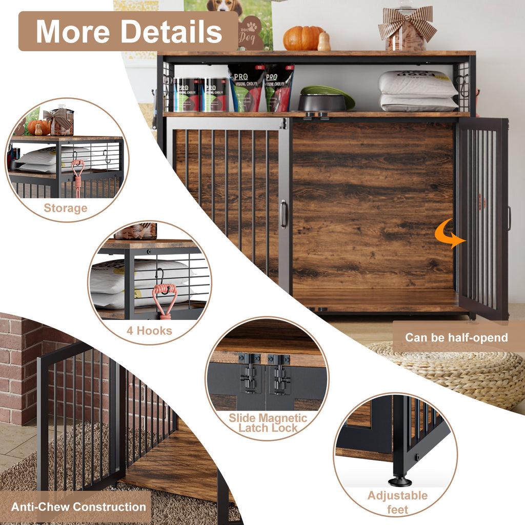 41" Wooden Dog Crate with Storage Side End Table C242