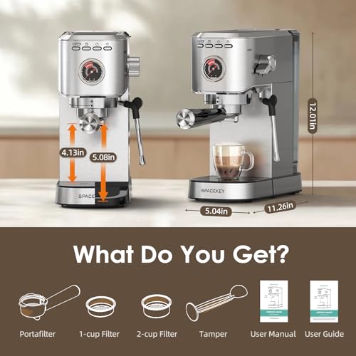Compact Stainless Steel Espresso Machine with Milk Frother H668918