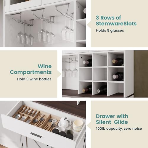 White Tall Kitchen Pantry Cabinet with Glass Doors and Adjustable Shelves P26221
