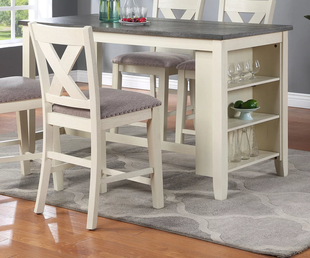 5pc Counter Height Dining Table with Storage Shelves and Stools E52093