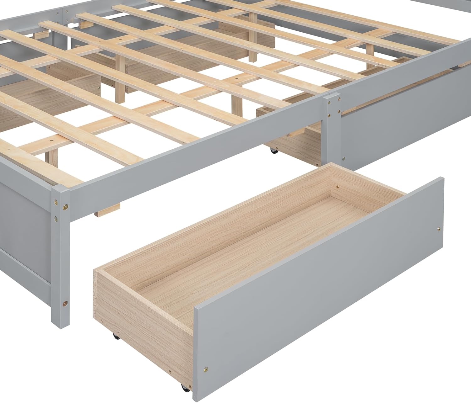 Gray Queen Size Wooden Platform Bedframe with Storage Headboard and 4 Drawers L31056