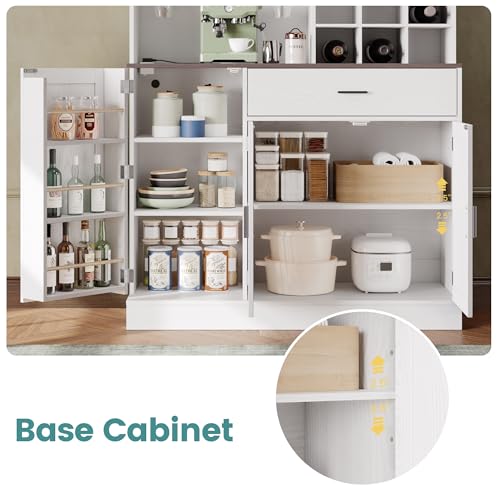 White Tall Kitchen Pantry Cabinet with Glass Doors and Adjustable Shelves P26221