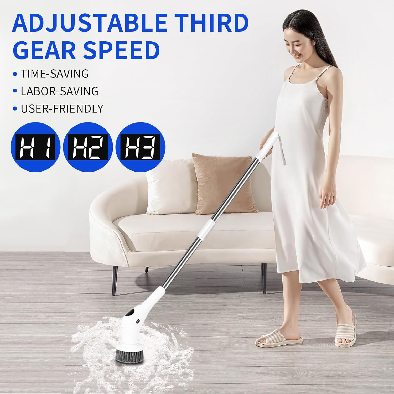 Cordless Electric Spin Scrubber with 8 Replaceable Heads and Extension Handle T683770