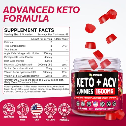 2 Pack 1500mg Keto ACV Gummies with Pomegranate & Beetroot W3610