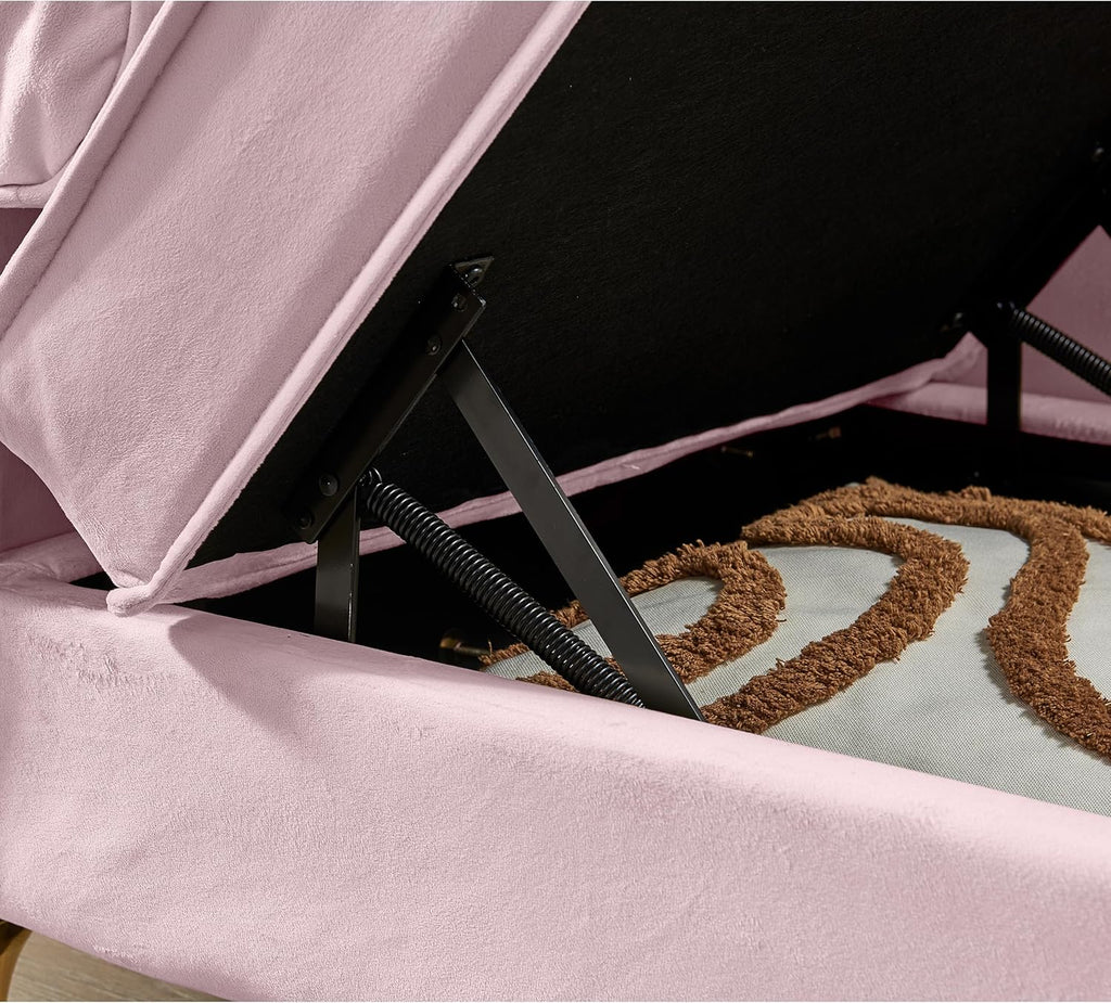 Pink Velvet Chaise Lounge Sofa Bed with Storage A85732