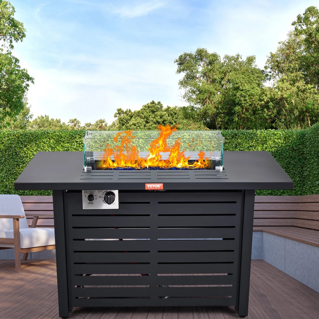 43" Outdoor Propane Gas Fire Pit Table with Glass Tabletop & lid S293104