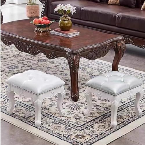 Blue Leather Wooden Footstool U6079