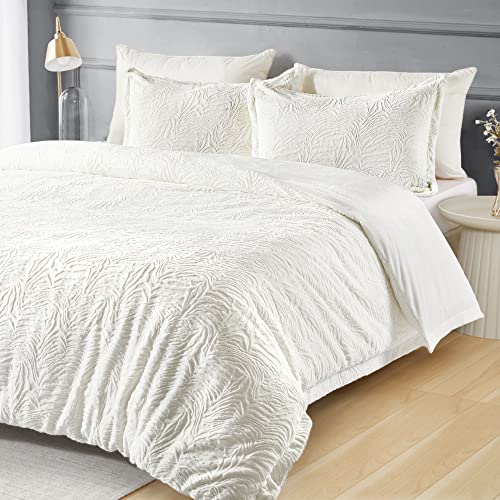 White Fluffy Queen Duvet Cover Set M364