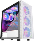 White Mesh Mid-Tower ATX PC Gaming Case with 6 ARGB Fans Tempered Glass T196