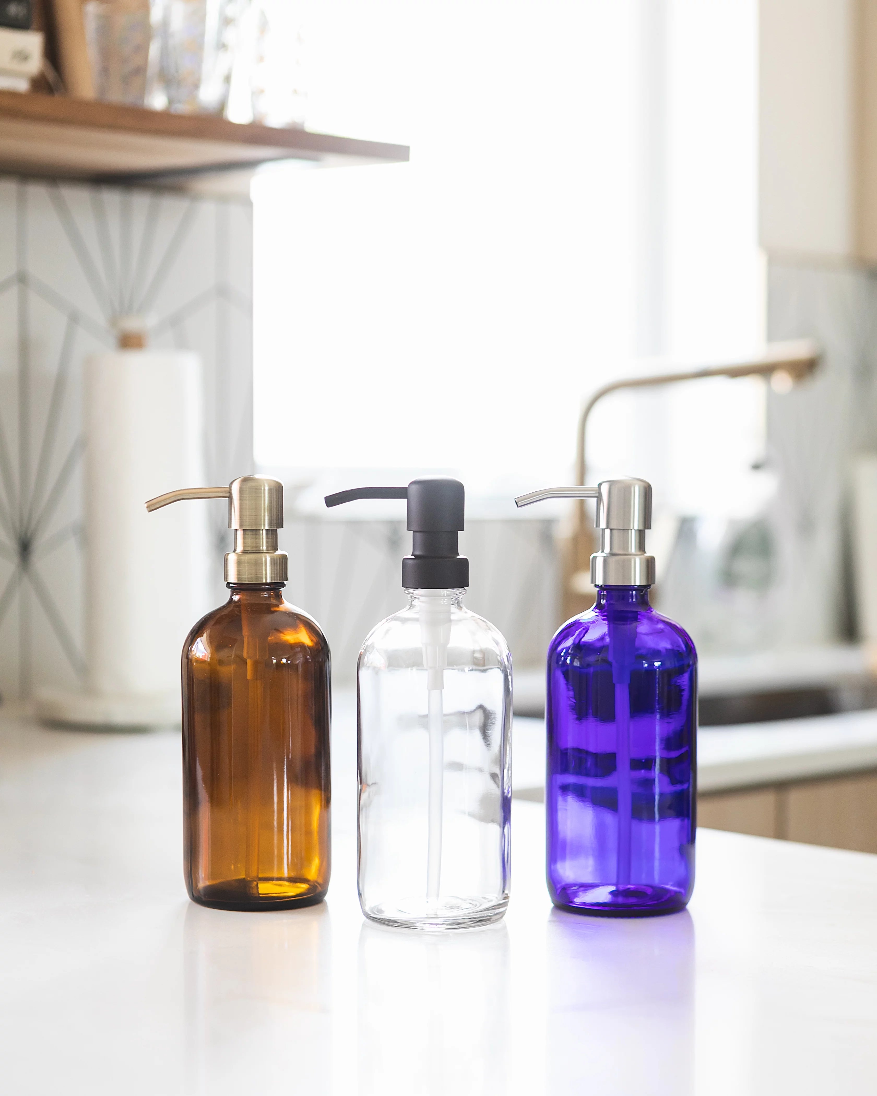 Cobalt Blue Glass Soap and Lotion Dispenser with Stainless Steel Pump - 2 Pack G480