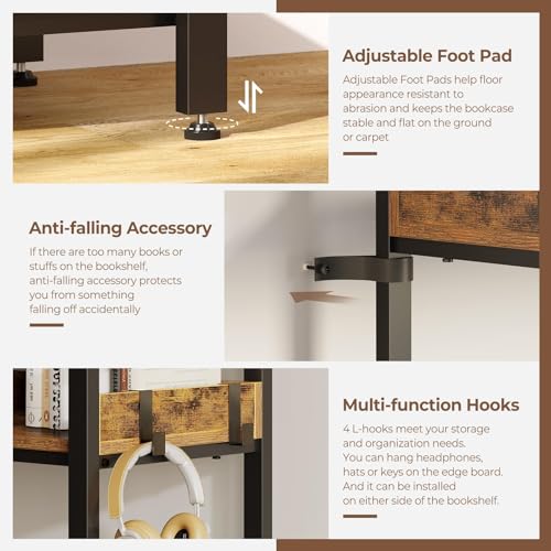 Rustic Brown 5 Tier Corner Bookshelf with Metal Frame B3218