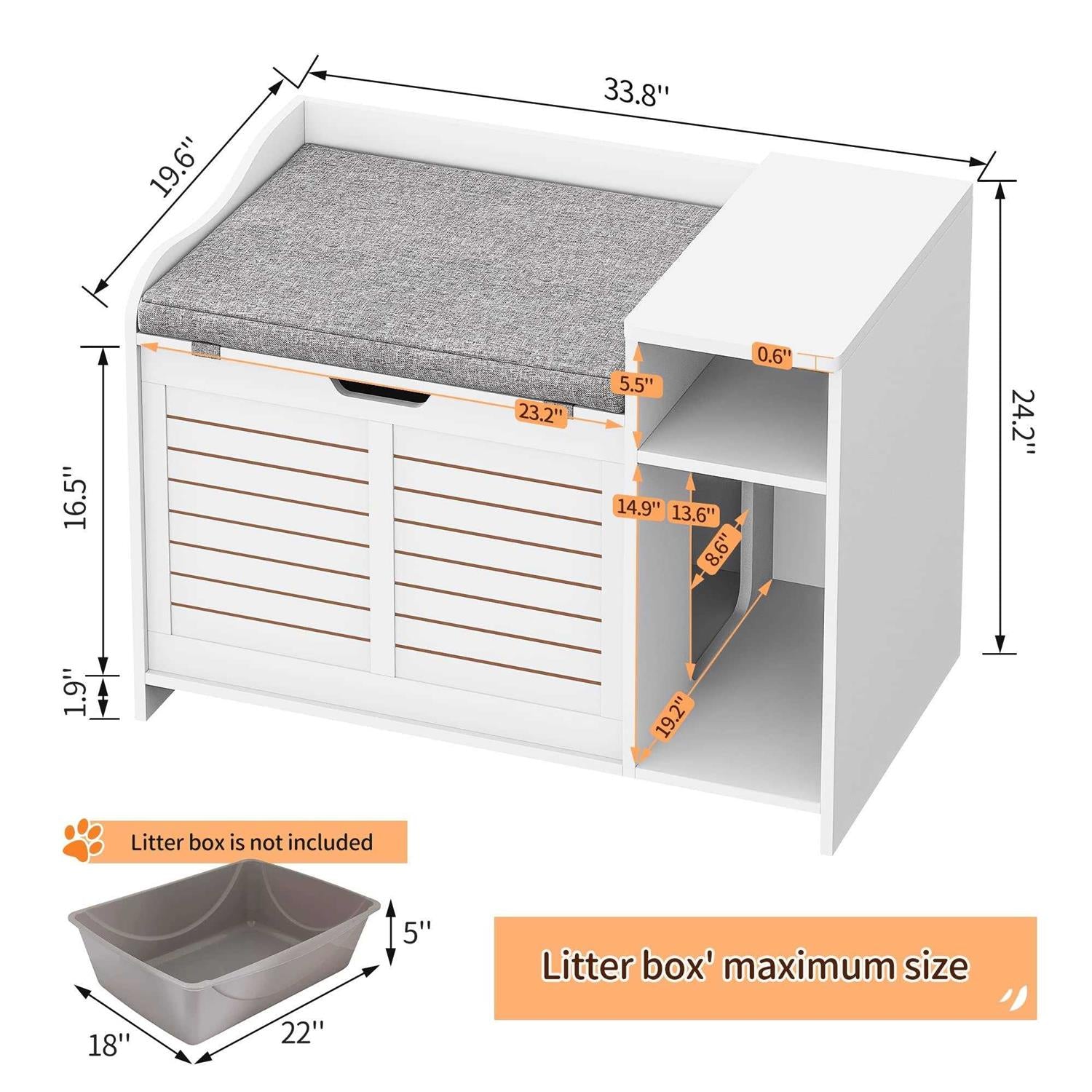 Litter Box Enclosure with Top Opening with Cushion Cat Litter Box Furniture E369806