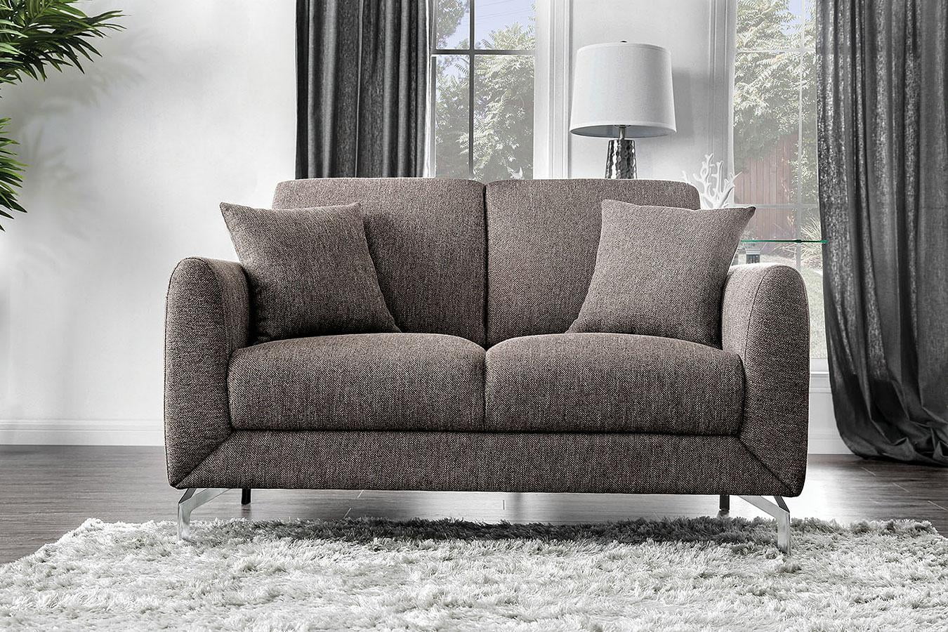 Brown Linen-like Fabric Living Room Set 3pcs G7758