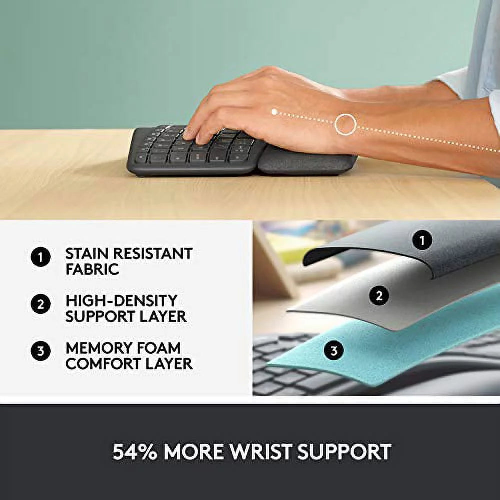 Wireless Ergonomic Keyboard with Wrist Rest A86692