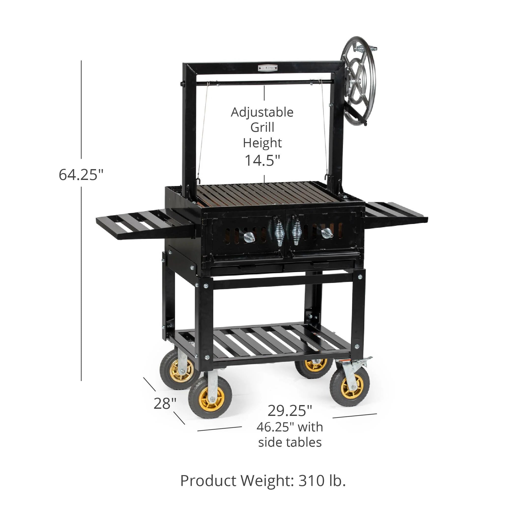 Steel Wood & Charcoal Argentine Grill with Ceramic Brick Lining S3922