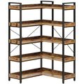 Rustic Brown 5 Tier Corner Bookshelf with Metal Frame B3218