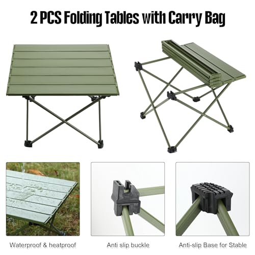 2 Pcs Portable Folding Aluminum Camping Table with Carry Bag (Black) F864