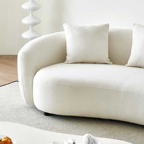 Curved Boucle Cream 4 Seater Sofa with 4 Throw Pillows H512502