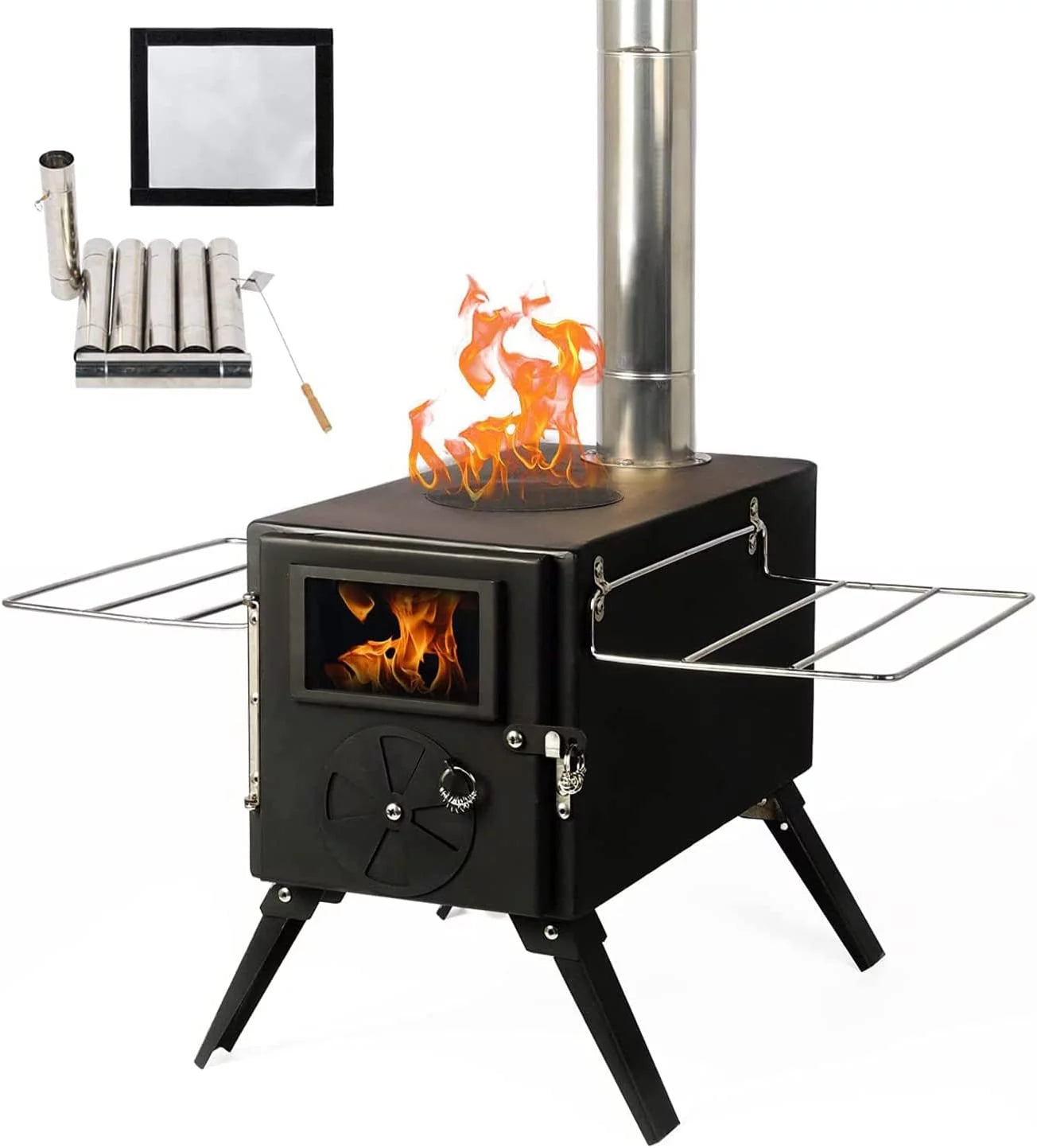Black Portable Steel Camping Stove with Pipe V762