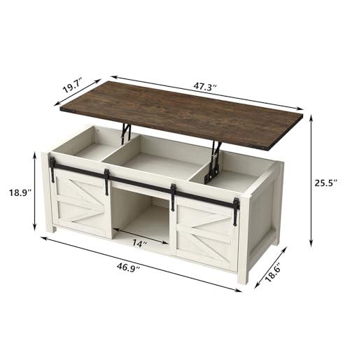 47.3'' Lift Top Coffee Table with Storage, White, Grey Top G724