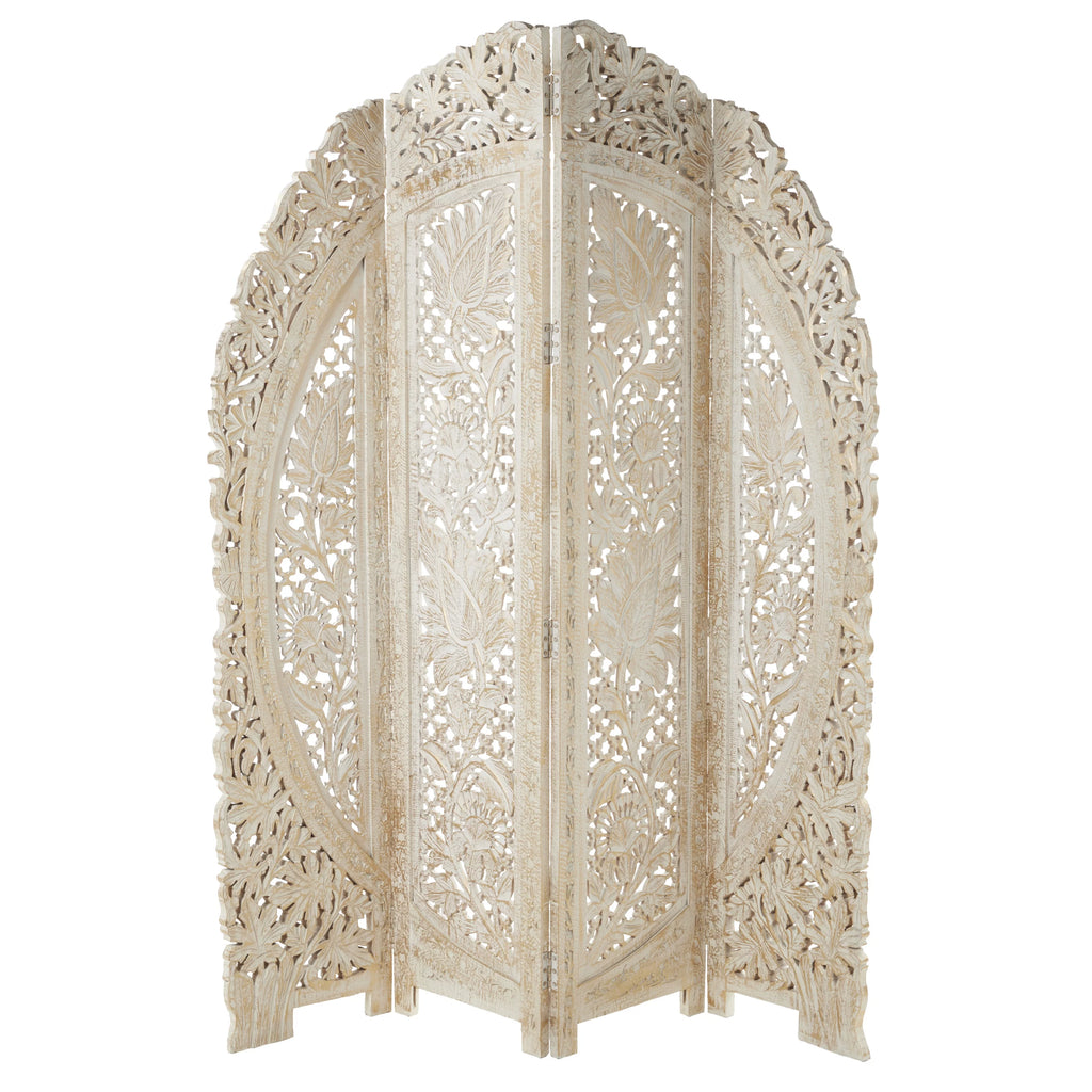 White Wood Arched 4 Panel Room Divider Screen G292
