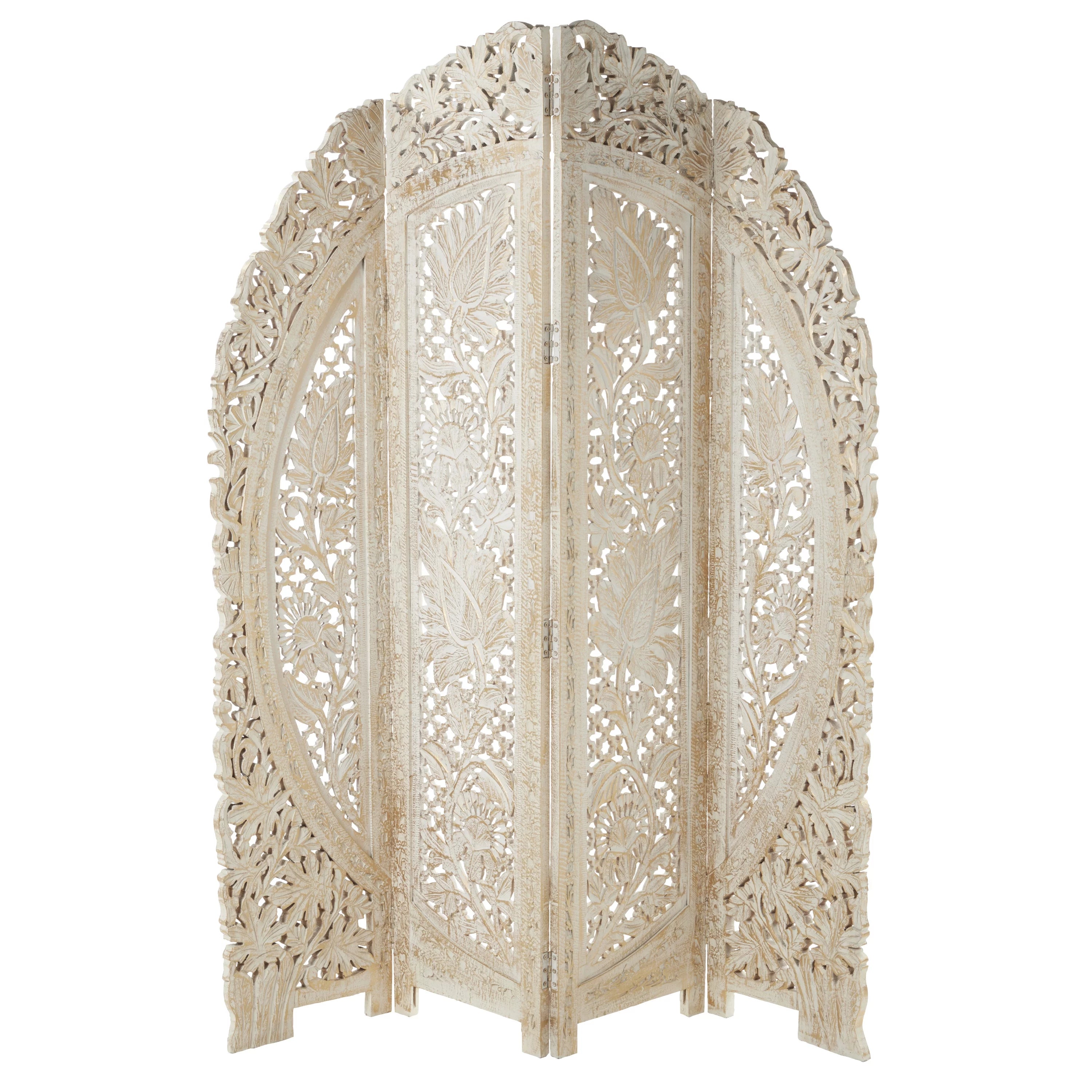 White Wood Arched 4 Panel Room Divider Screen G292