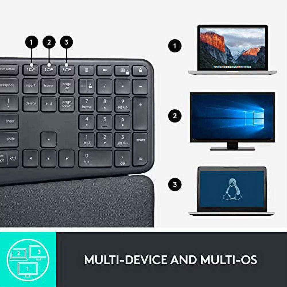 Wireless Ergonomic Keyboard with Wrist Rest A86692