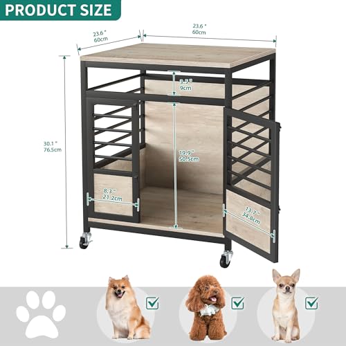Rustic Brown Wooden Dog Crate with Storage Shelves and Double-Doors G749059