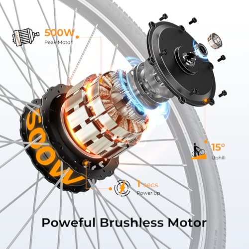 Electric Bike with Peak 500W Motor, 360Wh Removable Battery, 7-Speed, 26" Tires and Front Fork Suspension U77201