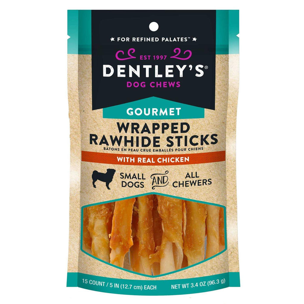 5 Wrapped Rawhide Sticks Dog treats Chicken V9420