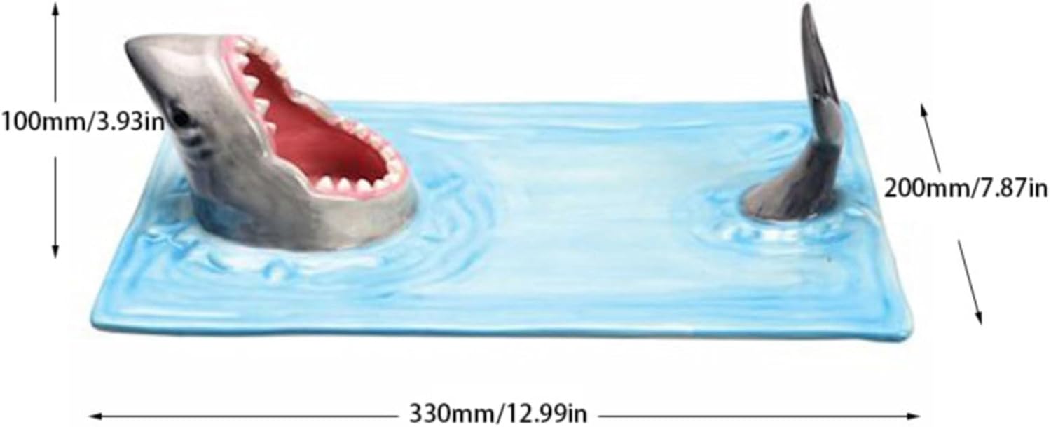 Shark Ceramic Sushi Plate with Soy Sauce Bowl and Chopstick Holder V4057