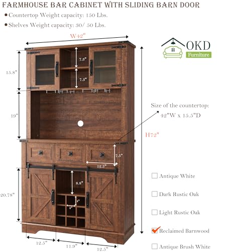 Antique Brush White Farmhouse Bar Cabinet with Sliding Barn Door Q50713