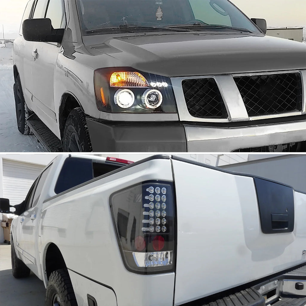 Black Halo Projector Headlights and LED Tail Lamps Combo for Nissan Titan Y751161