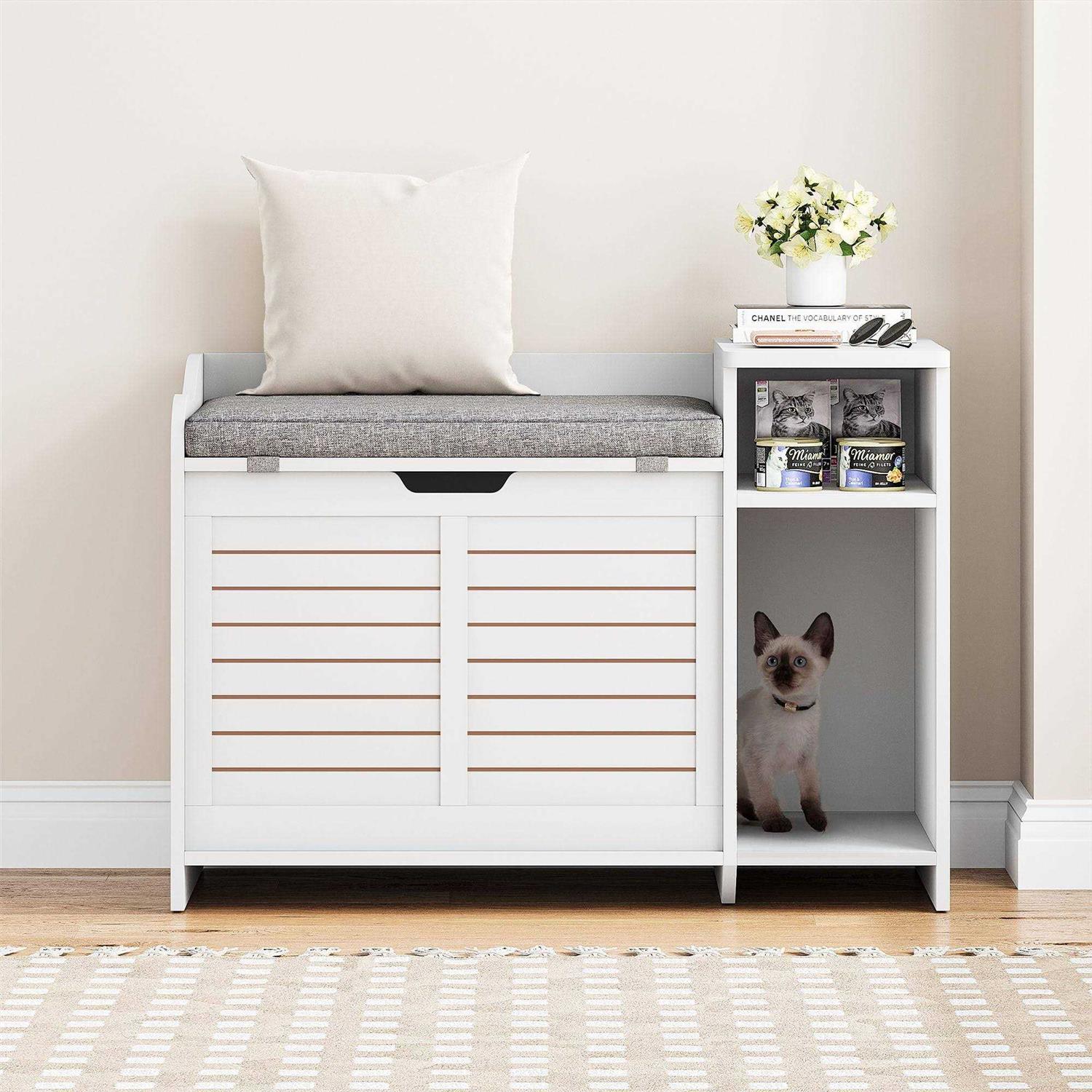 Litter Box Enclosure with Top Opening with Cushion Cat Litter Box Furniture E369806