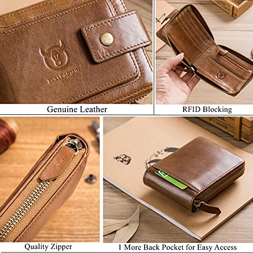 Genuine Leather Wallet with Zip Coin Pocket Coffee P2358