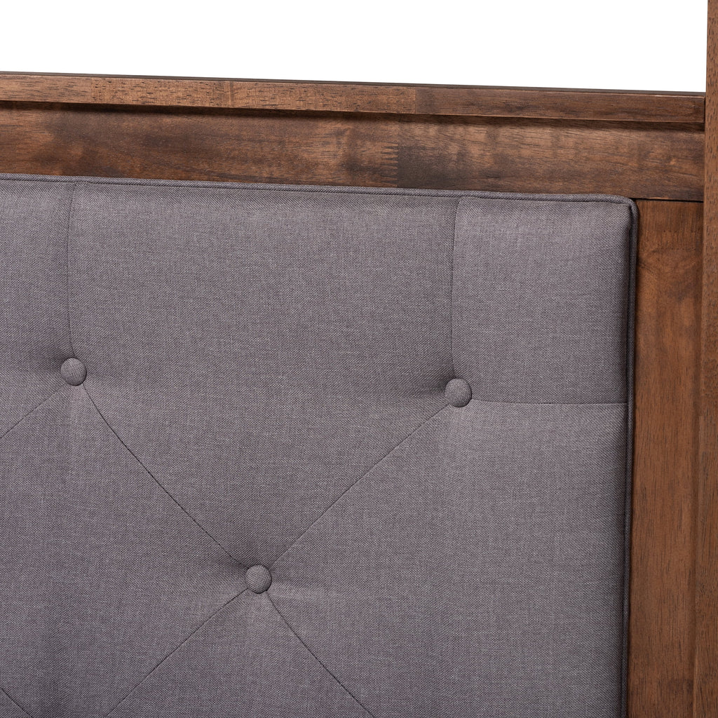 Queen Size Grey Fabric Upholstered Wood Platform Canopy Bed Y276