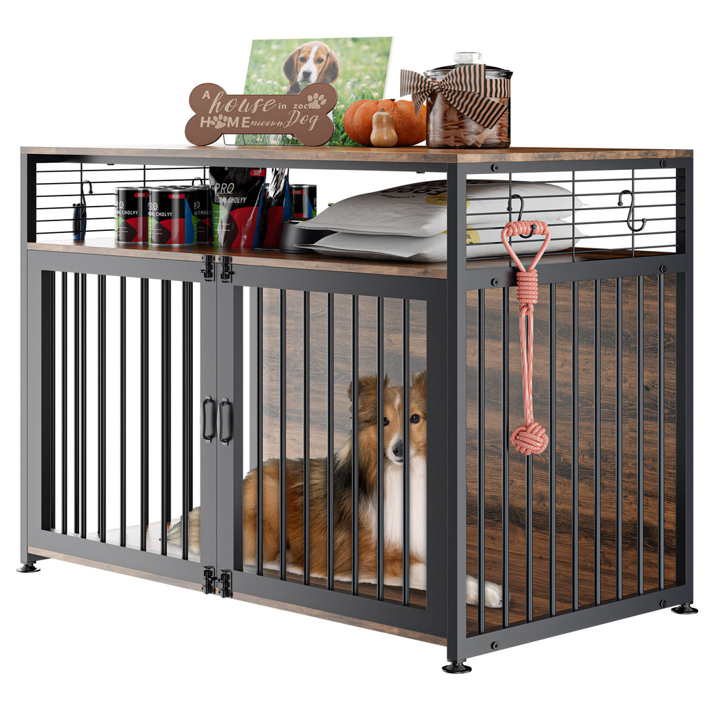 41" Wooden Dog Crate with Storage Side End Table C242