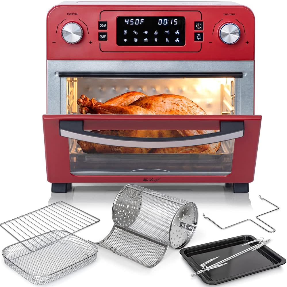 24QT Stainless Steel Countertop Toaster Air Fryer Oven Red L438517
