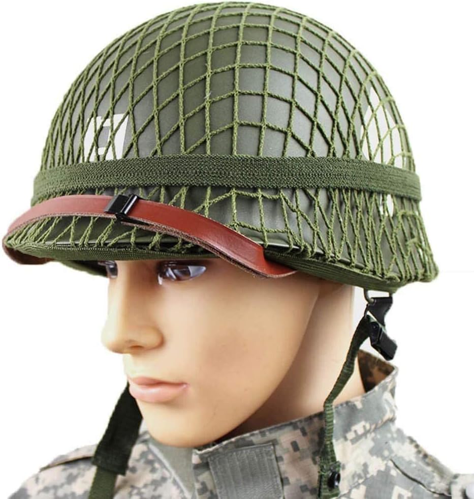 Green M1 Helmet Replica with Net and Canvas Chin Strap R4872