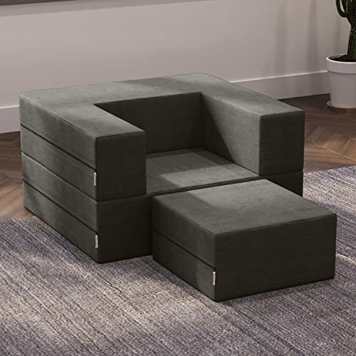 Indigo Convertible Sleeper Futon Chair with Ottoman and Machine-Washable Cover N129