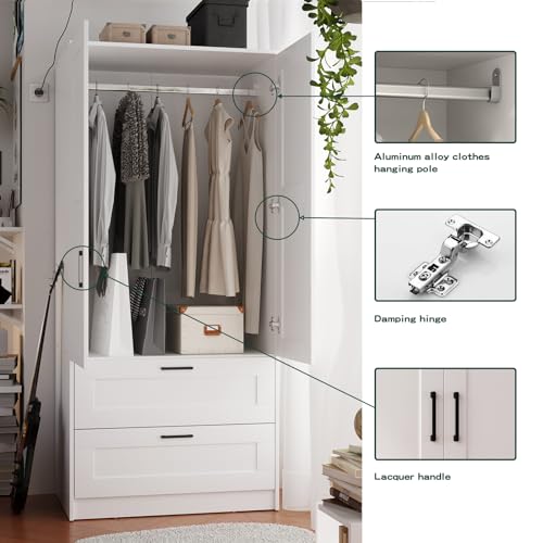 Wood Wardrobe Closet with 2 Doors and Drawers U9942