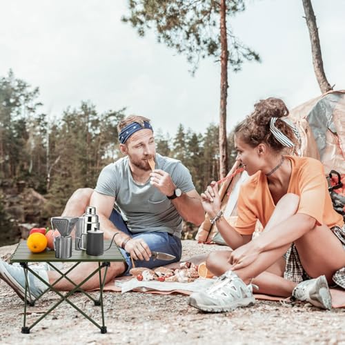 2 Pcs Portable Folding Aluminum Camping Table with Carry Bag (Black) F864