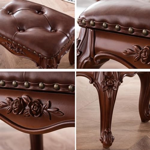 Blue Leather Wooden Footstool U6079
