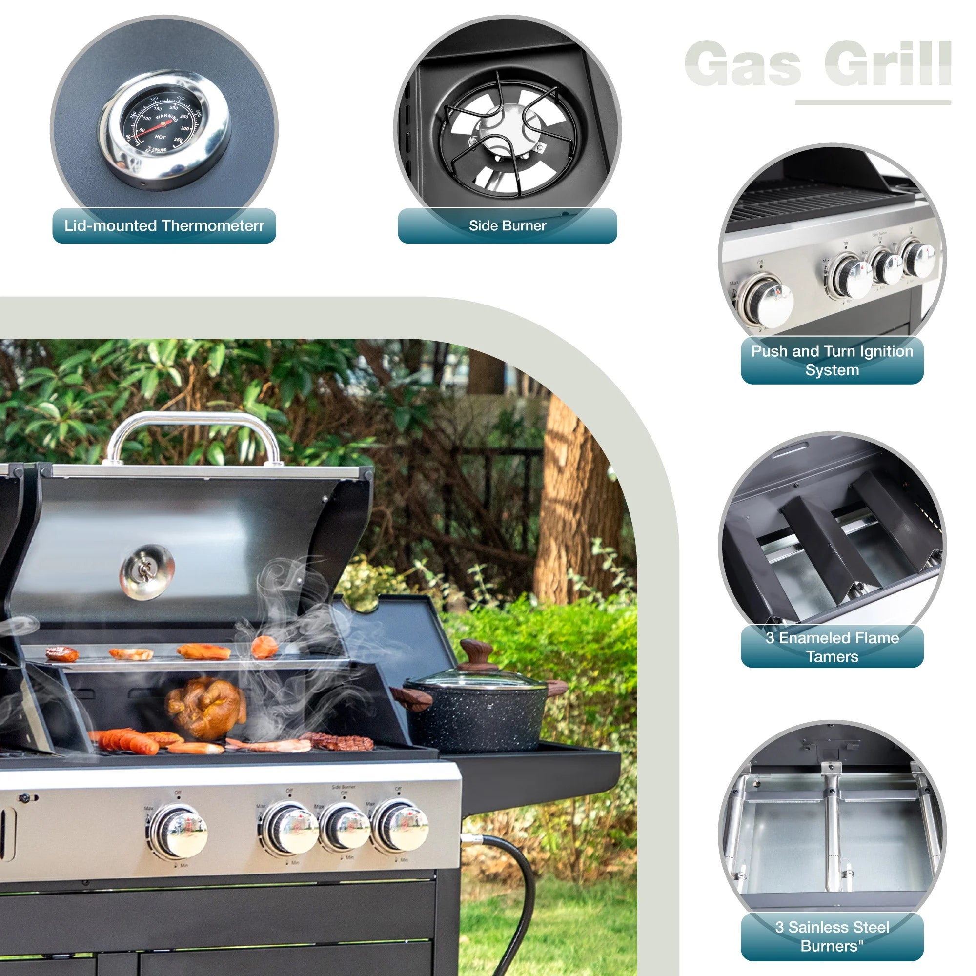 Dual Fuel Gas and Charcoal Grill Combo with Side Burner U5718