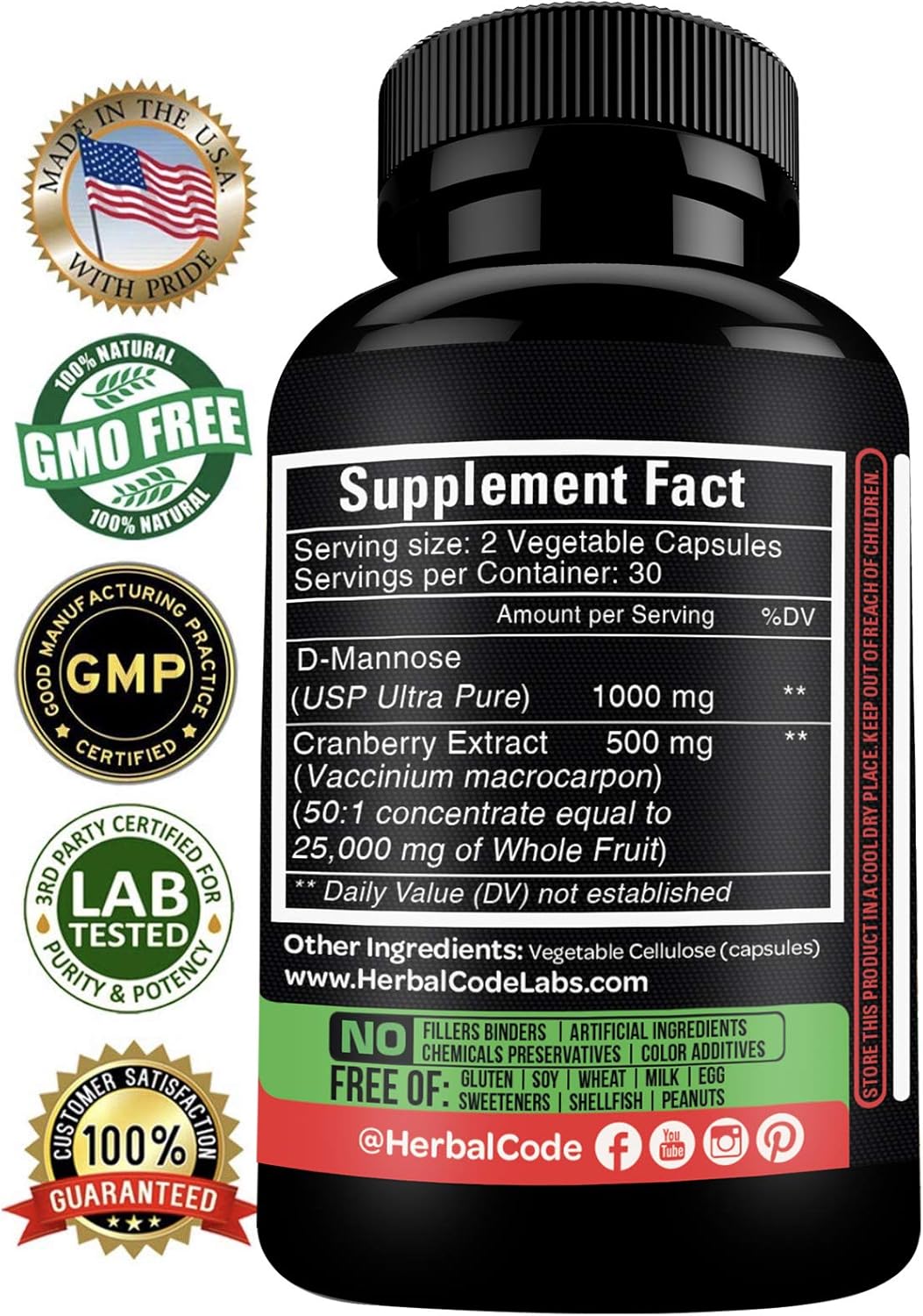 D-Mannose with Cranberry Extract Capsules 1500mg U77667