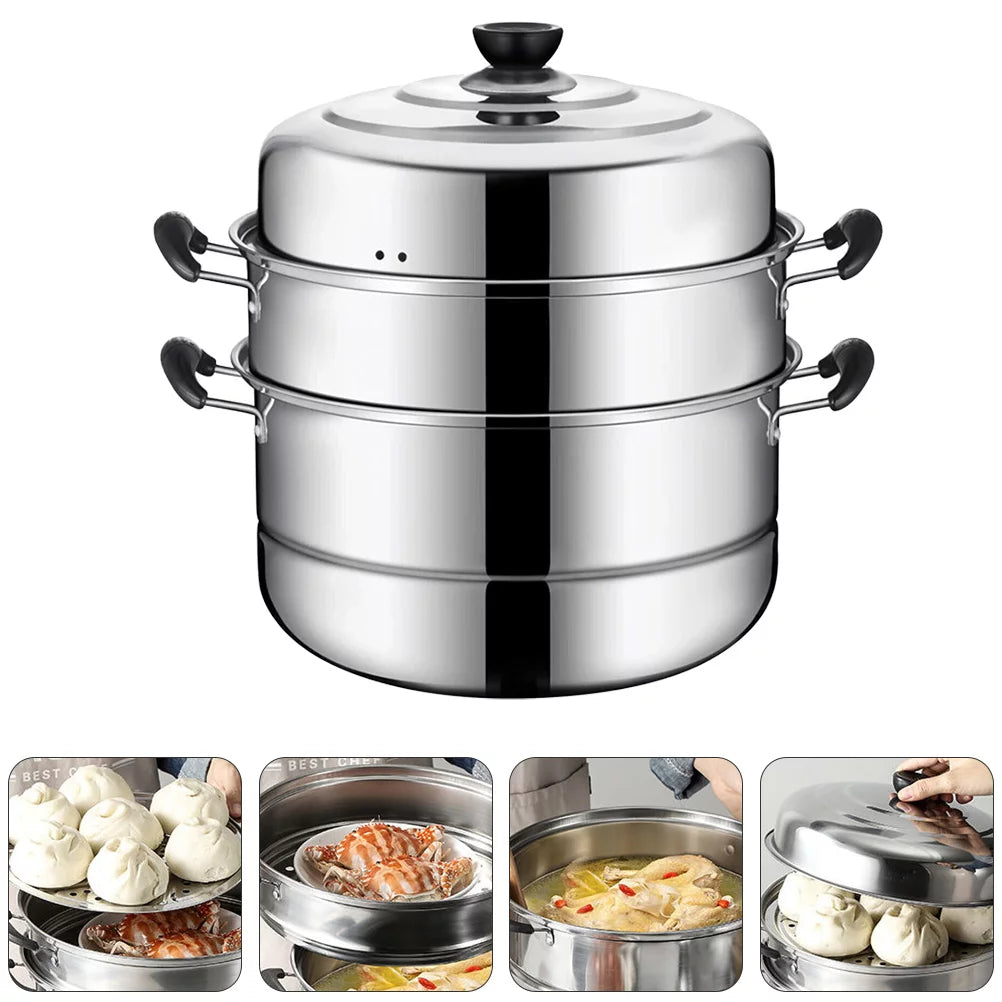 1pc Stainless Steel Three Layers Steamer Pot X69693