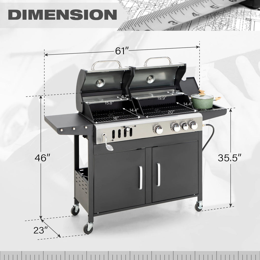 Dual Fuel Gas and Charcoal Grill Combo with Side Burner U5718