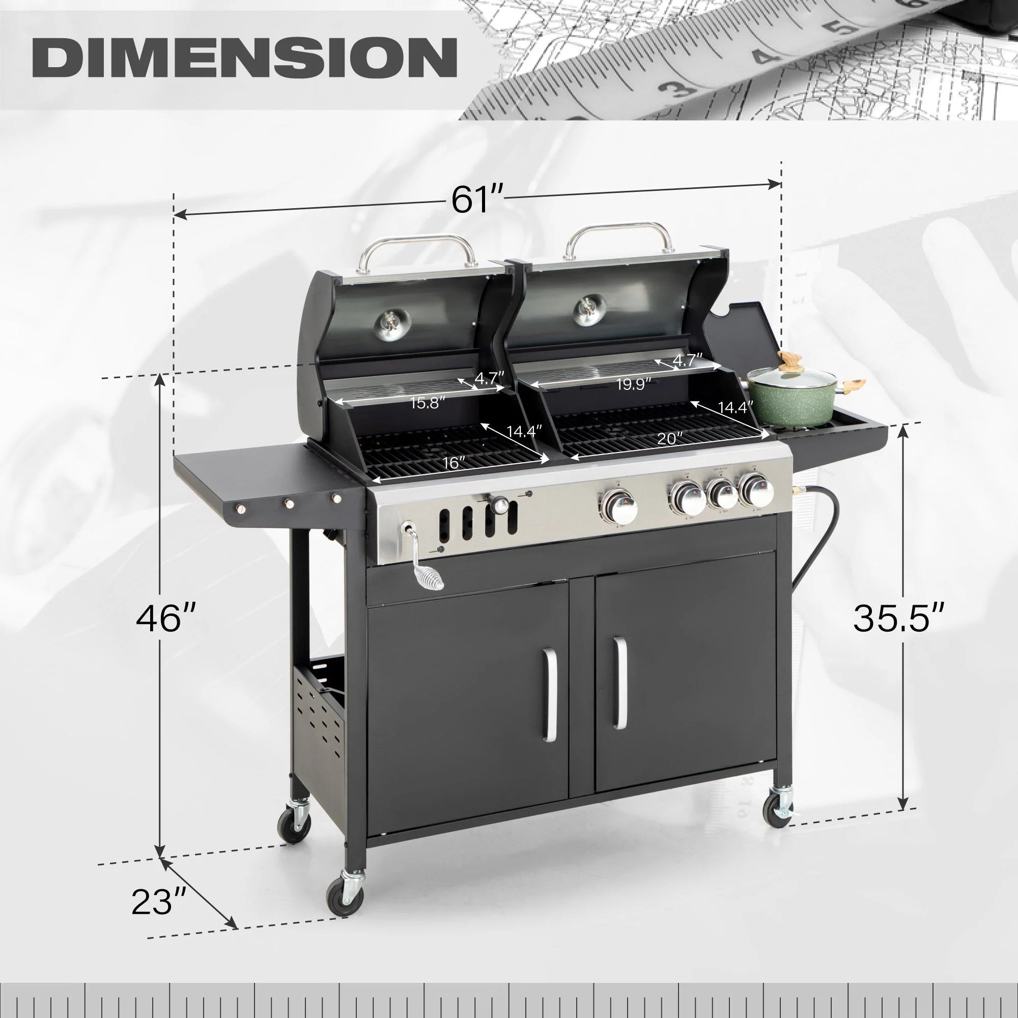 Dual Fuel Gas and Charcoal Grill Combo with Side Burner U5718