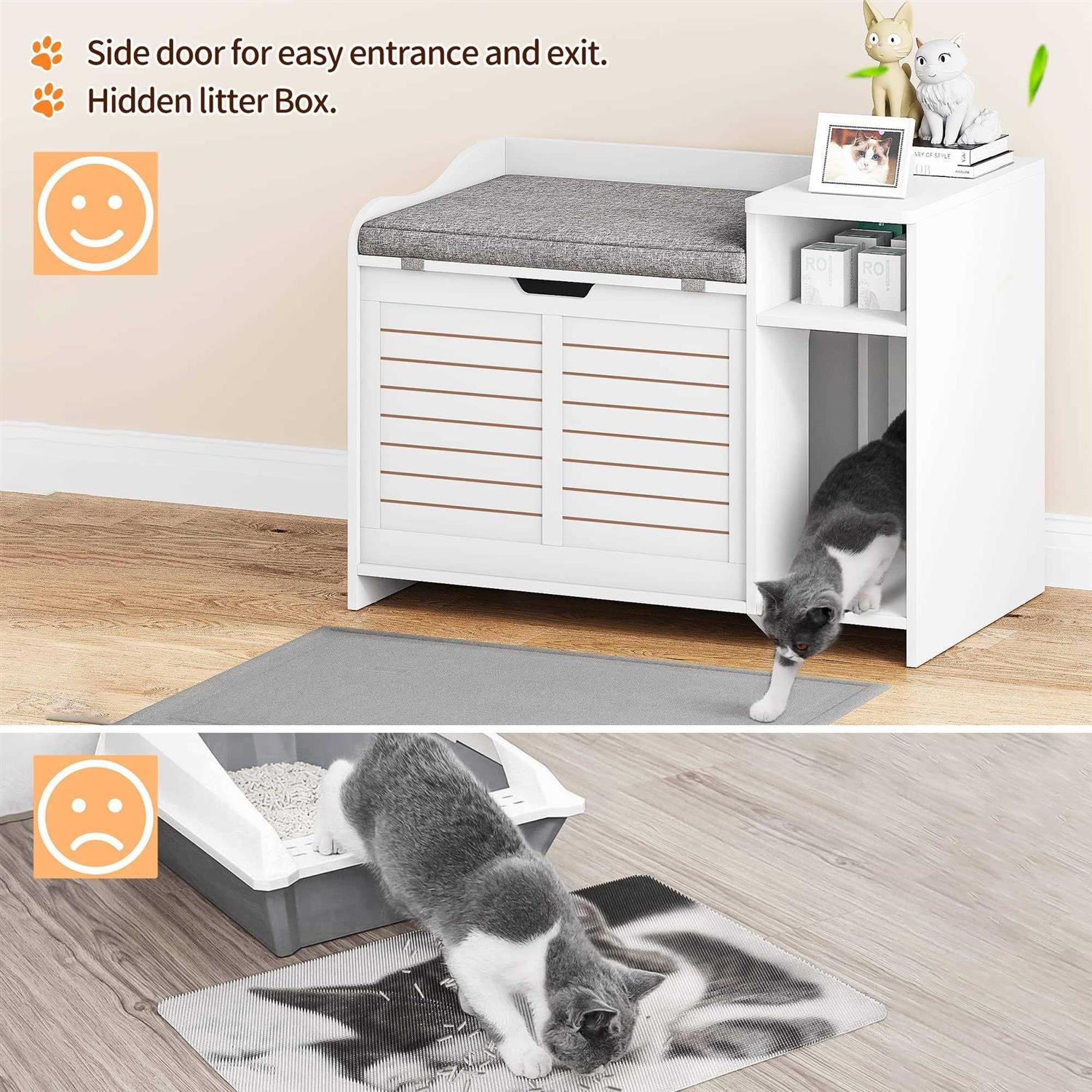 Litter Box Enclosure with Top Opening with Cushion Cat Litter Box Furniture E369806